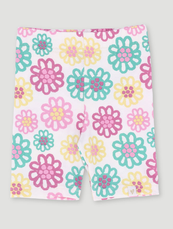Pre-Girls Bright Floral Print Cycle Short - White