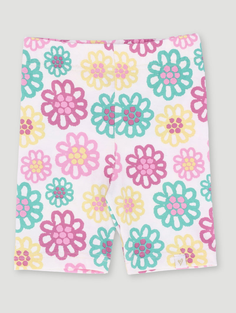 Pre-Girls Bright Floral Print Cycle Short - White