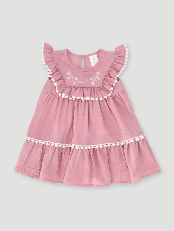 Baby Girls Woven Crinkle Dress - Mauve