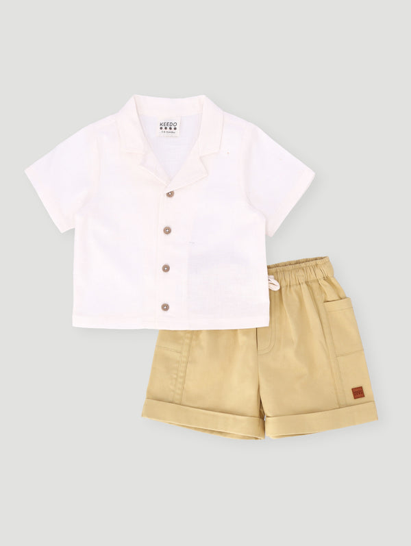 Keedo Baby Boys Woven Button Tee & Short Set - White