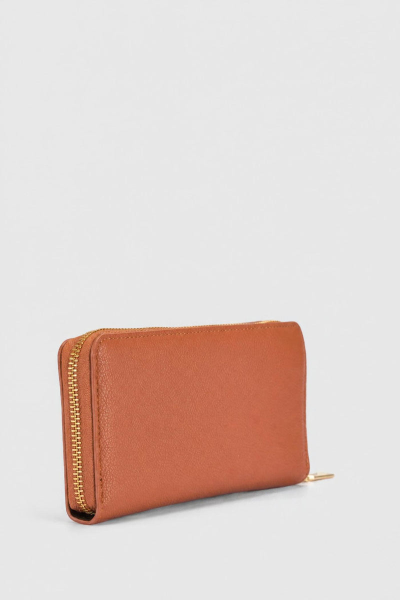 Charlotte Light Text Zip Around Purse - Tan