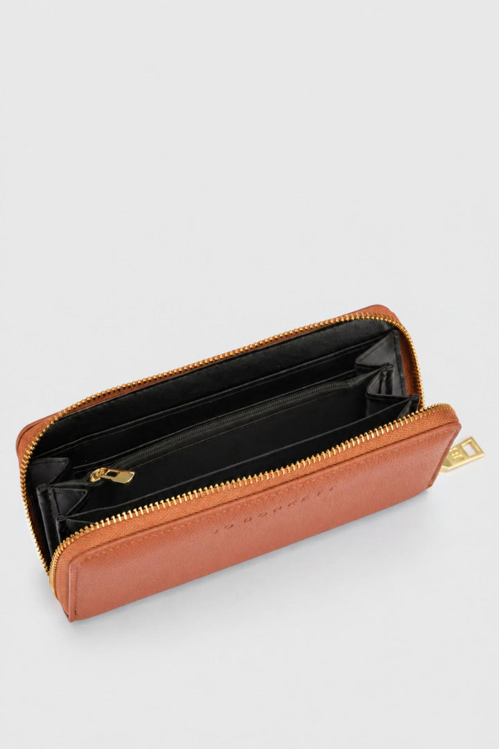Charlotte Light Text Zip Around Purse - Tan