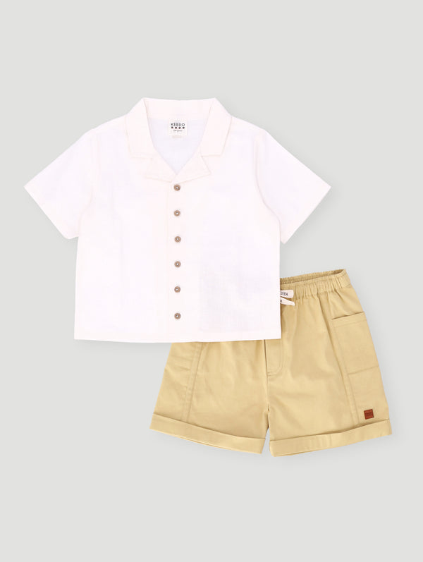 Keedo Boys Woven Button Tee & Short Set - White