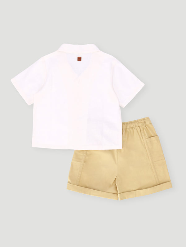 Keedo Boys Woven Button Tee & Short Set - White
