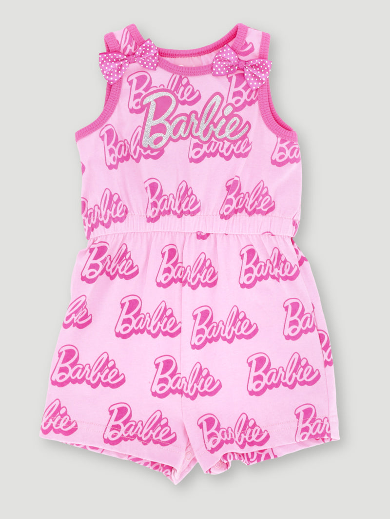 Baby Girls Barbie Print Playsuit - Dusty Pink