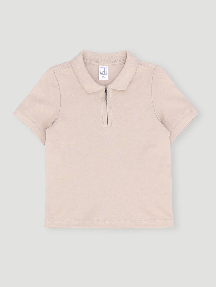 Pre- Boys Short Sleeve 1/4 Zip Pique Golfer - Stone