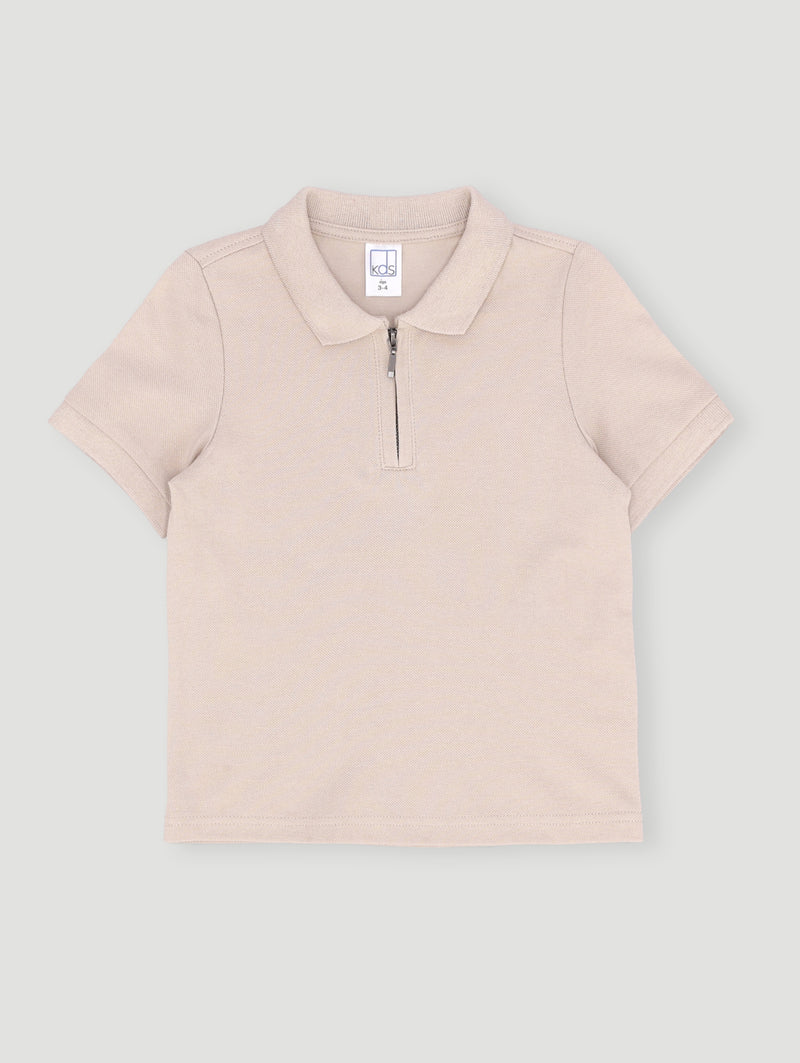 Pre- Boys Short Sleeve 1/4 Zip Pique Golfer - Stone