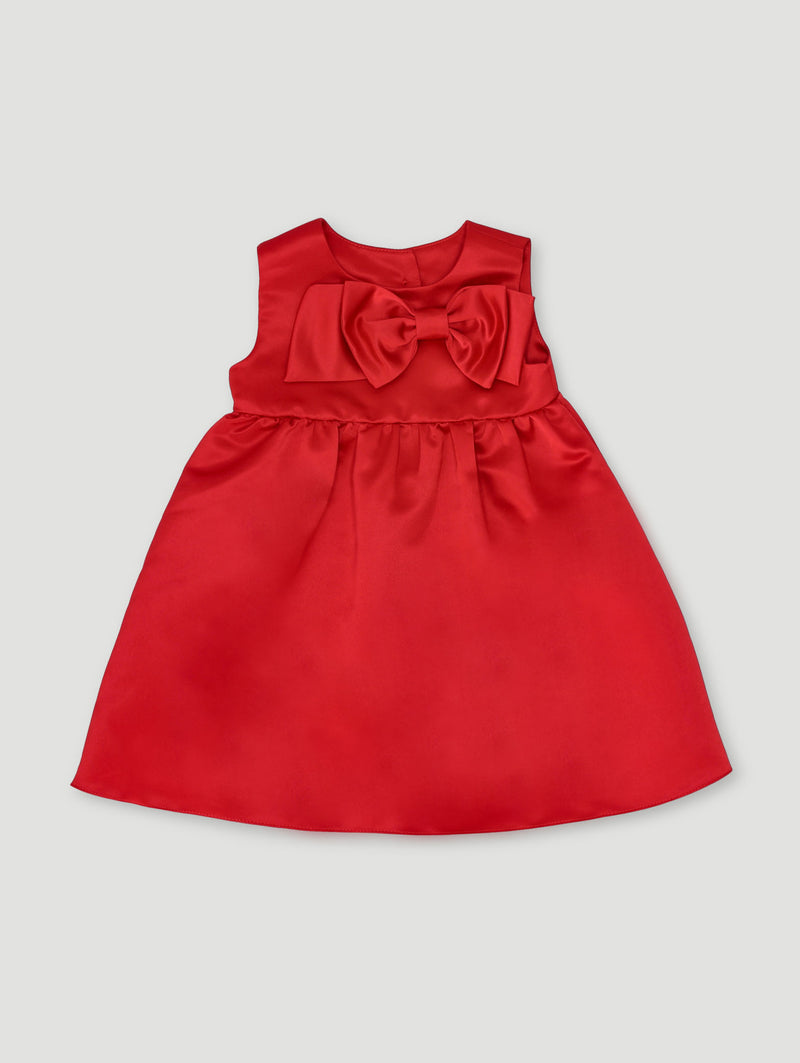 Baby Girls Smart Satin Bow Dress - Red