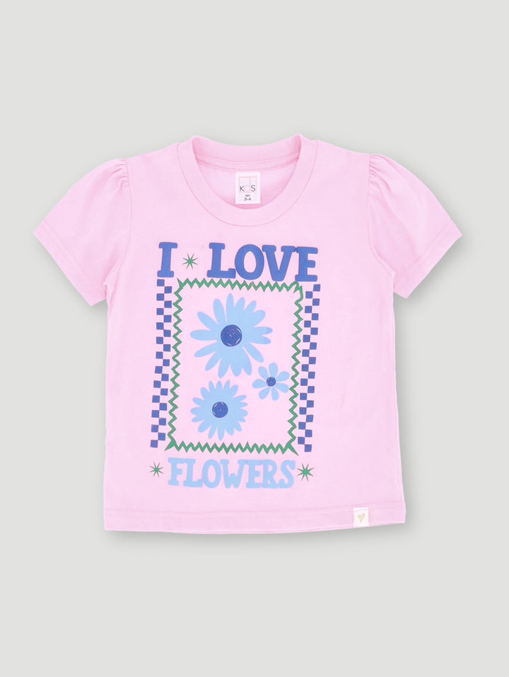 Pre-Girls I Love Flowers Tee - Pink