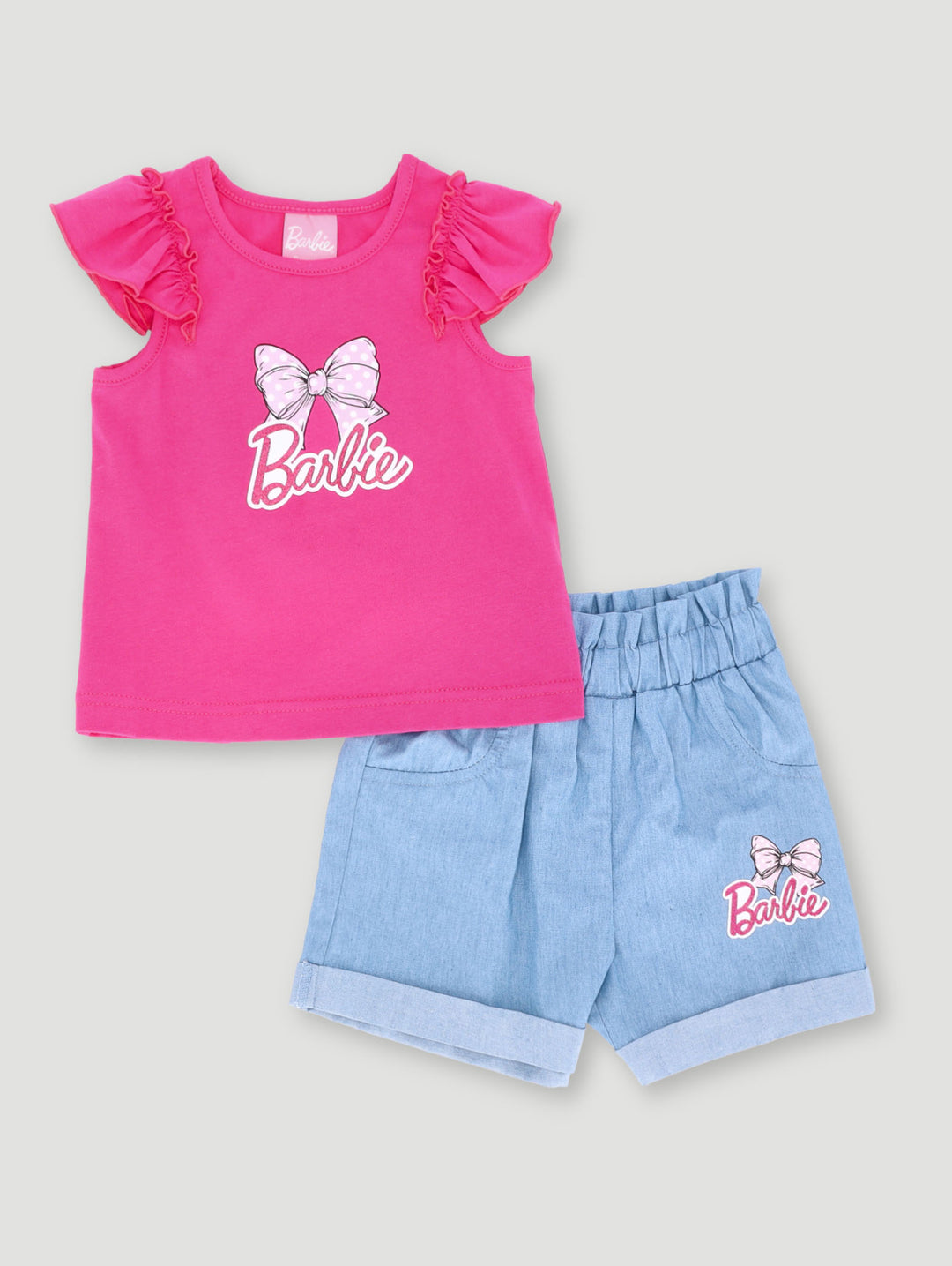 Baby Girls Barbie Chambray Short Set - Dusty Pink
