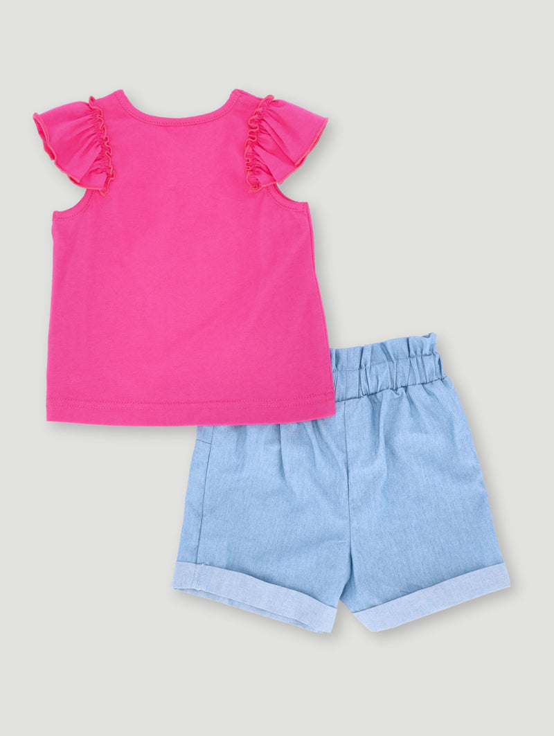 Baby Girls Barbie Chambray Short Set - Dusty Pink