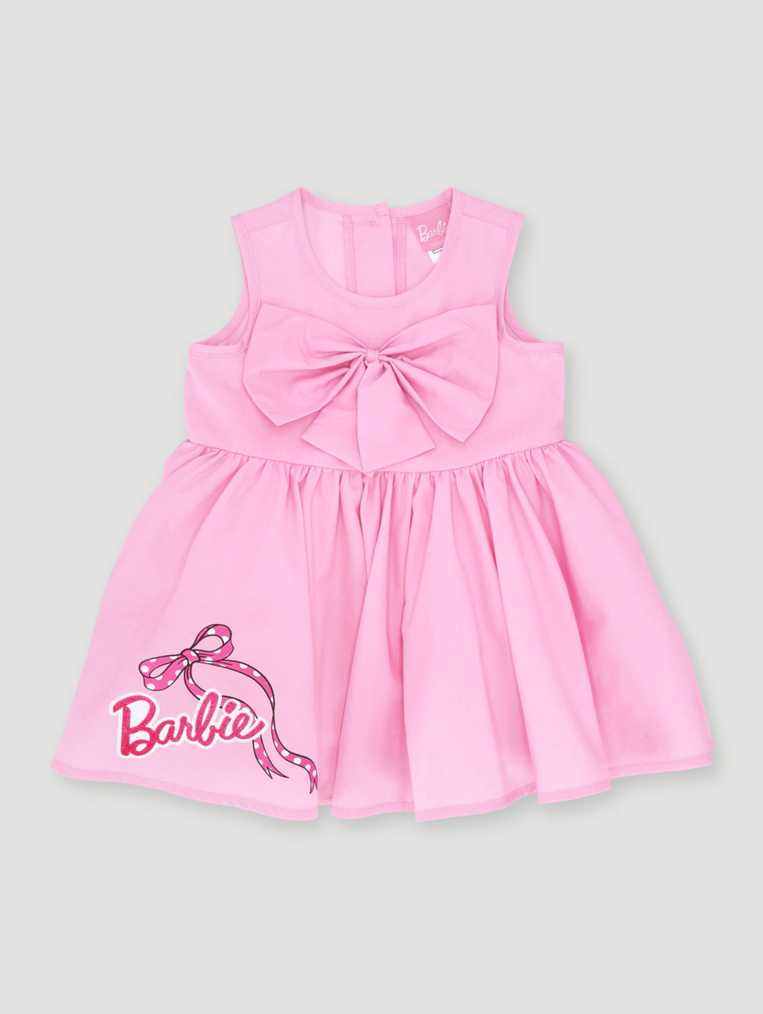 Baby Girls Plain Big Bow Smart Dress Dusty Pink