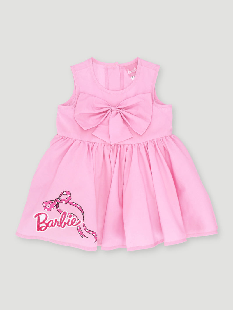Baby Girls Plain Big Bow Smart Dress - Dusty Pink