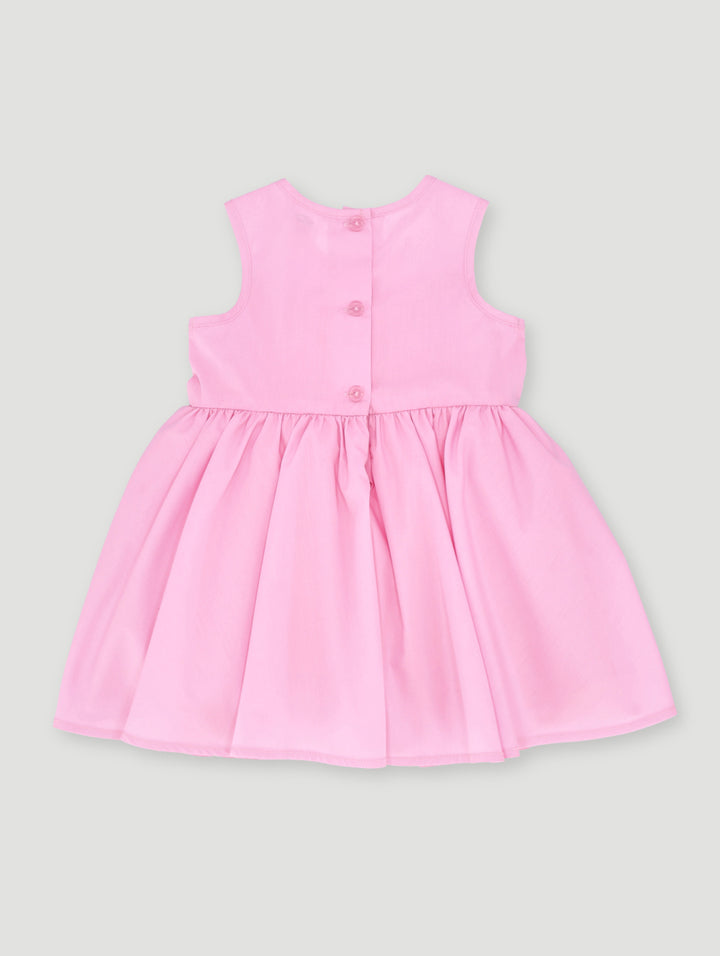 Baby Girls Plain Big Bow Smart Dress - Dusty Pink