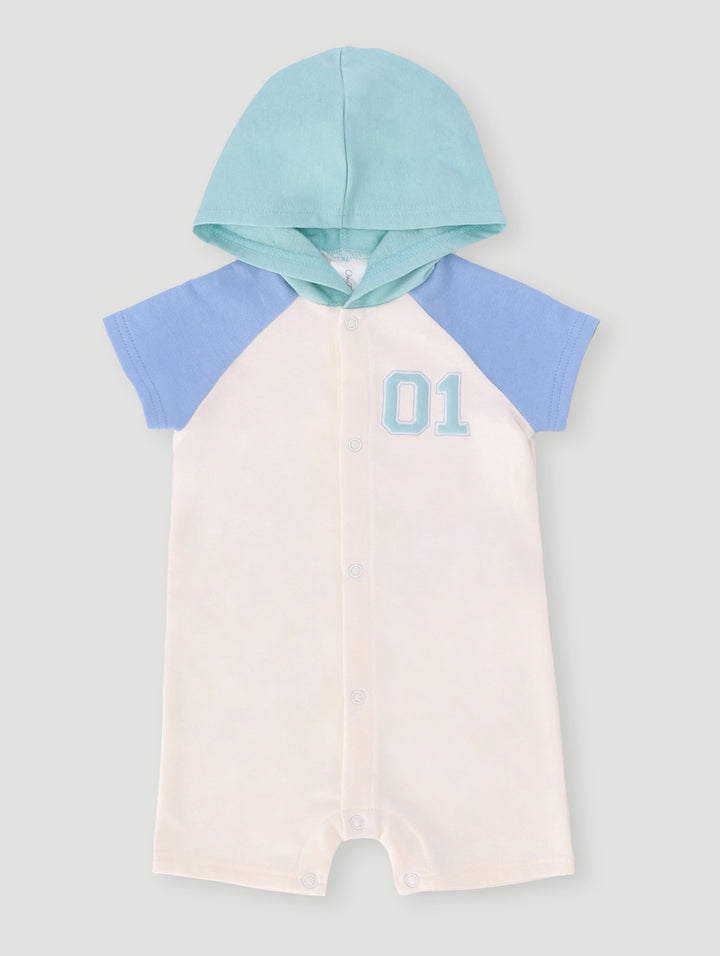 Baby Boys Colour Block Hooded Romper  - Cream