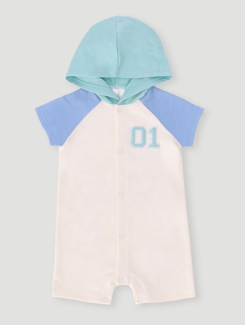 Baby Boys Colour Block Hooded Romper  - Cream