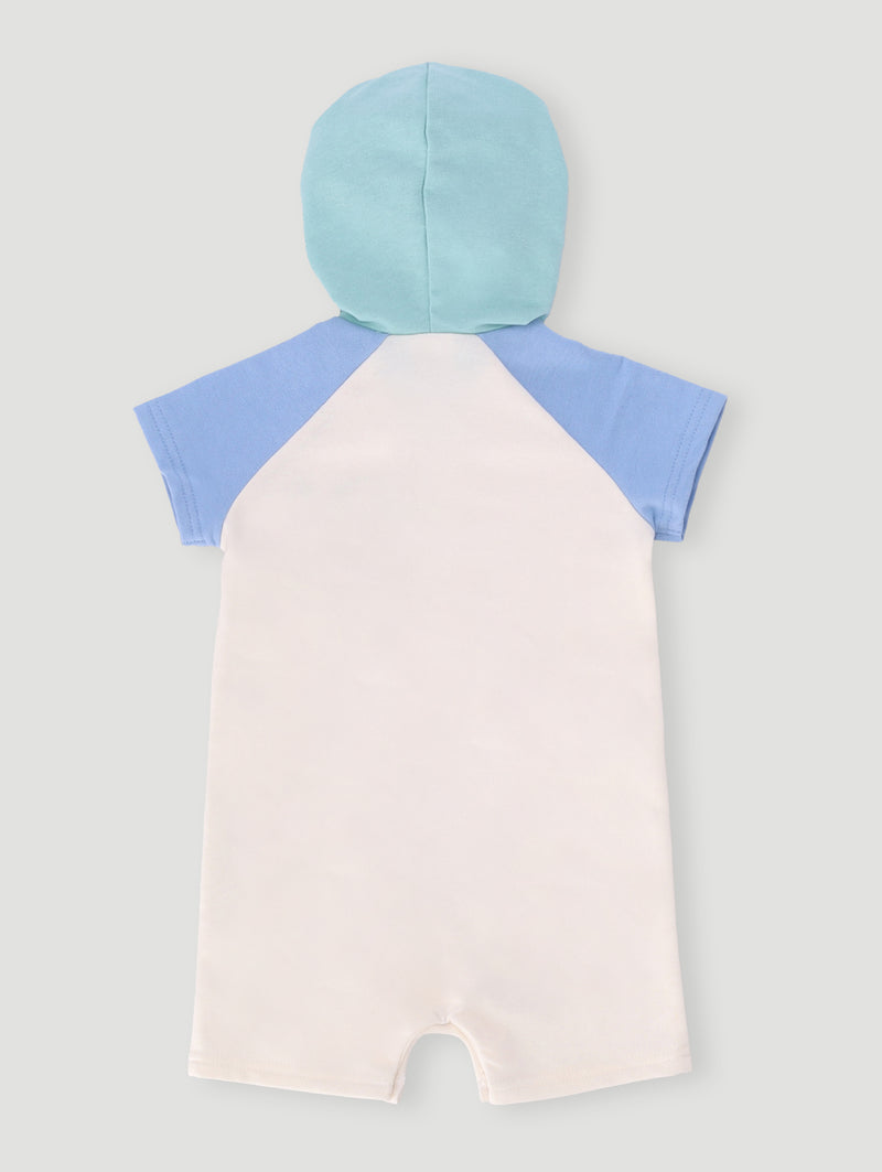 Baby Boys Colour Block Hooded Romper  - Cream
