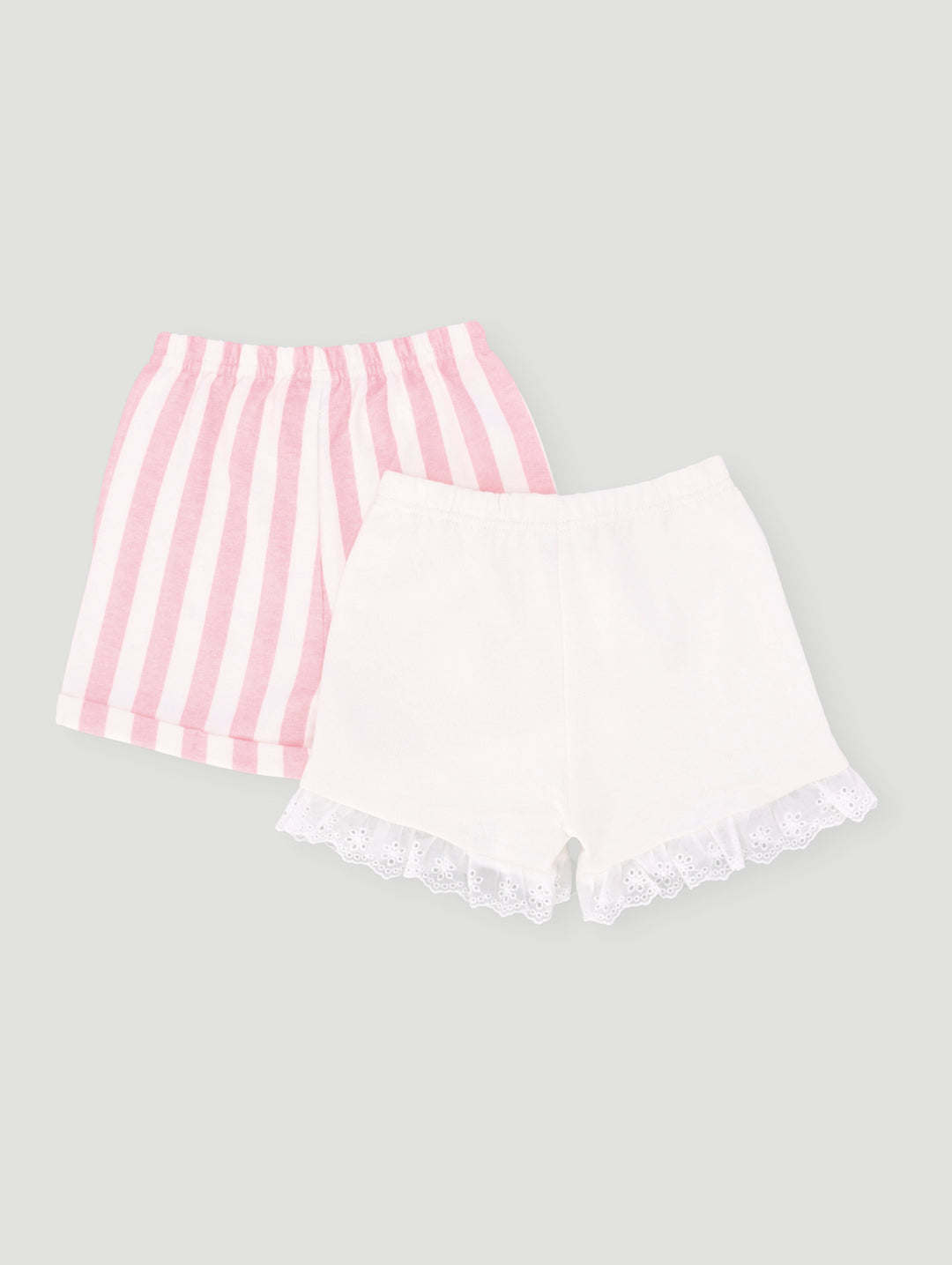 Baby Girls 2 Pack Stripes/Frills Short Set - Cream Multi