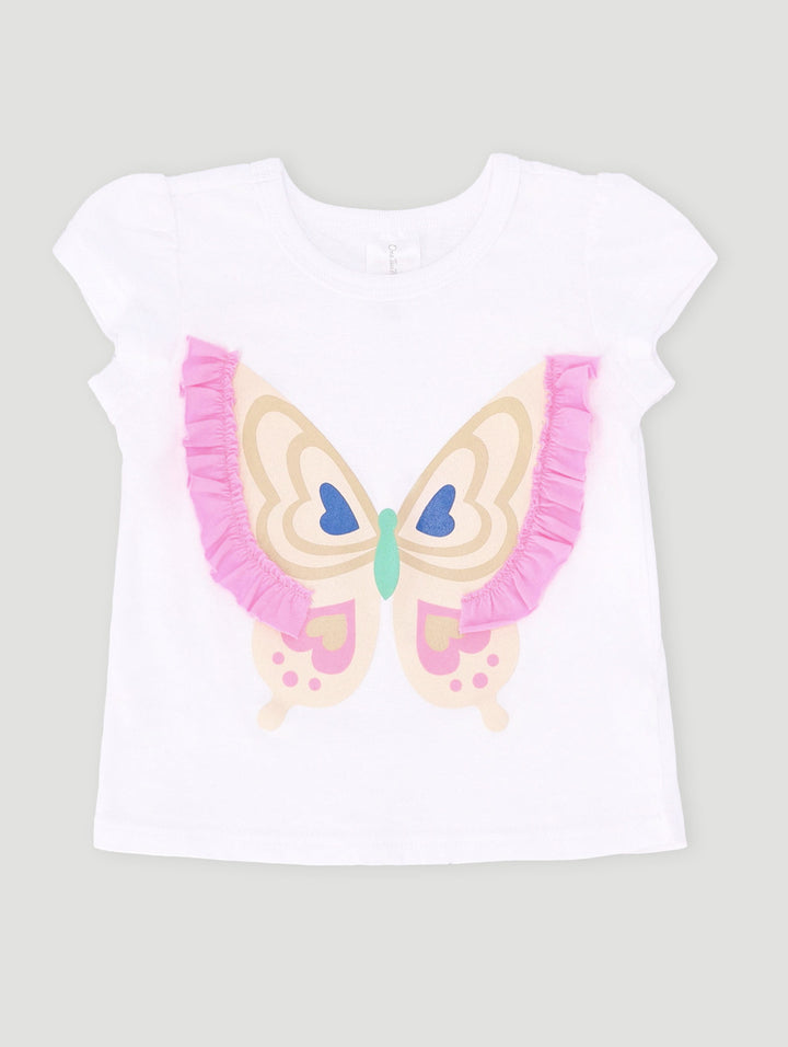 Baby Girls Frill Butterfly Tee - White