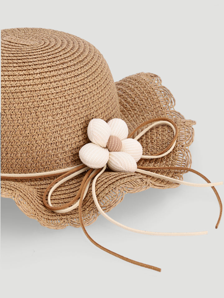 Baby Girls Frill Daisy Straw Hat - Natural