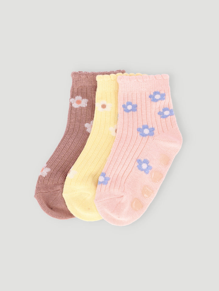 Baby Girls 3 Pack Daisy Cotton Socks - Neutral