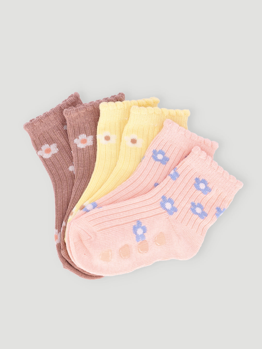 Baby Girls 3 Pack Daisy Cotton Socks - Neutral