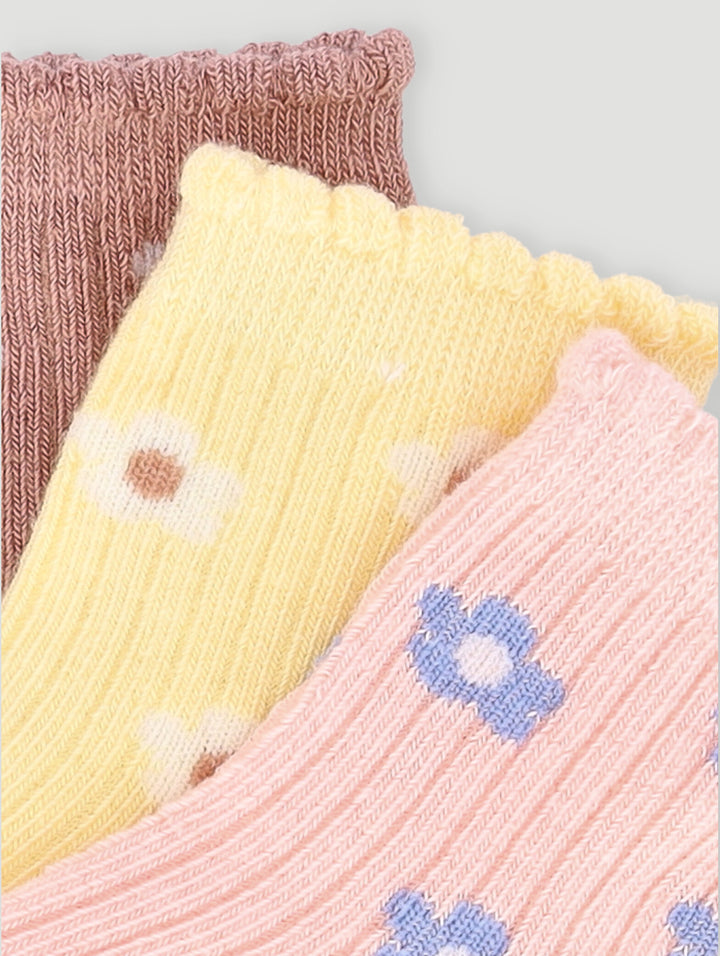Baby Girls 3 Pack Daisy Cotton Socks - Neutral