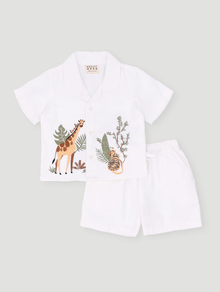 Keedo Baby Boys Embroidery Resort Set - Cream