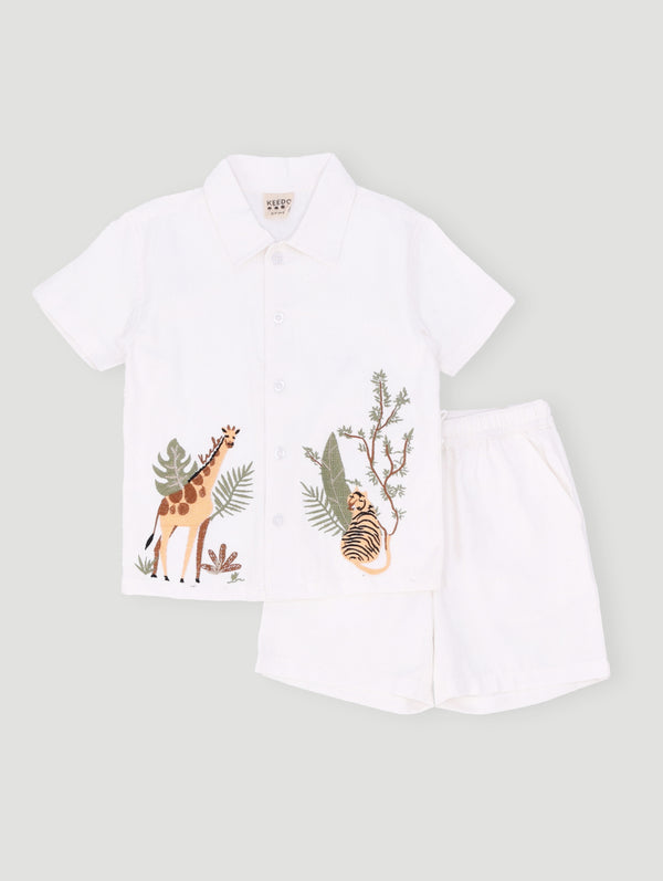 Keedo Boys Embroidered Resort Set - Cream