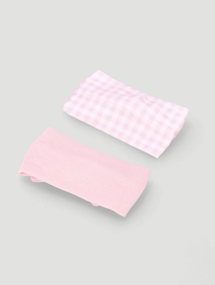 Baby Girls 2 Pack Gingham Printed Plain Headband - Pink