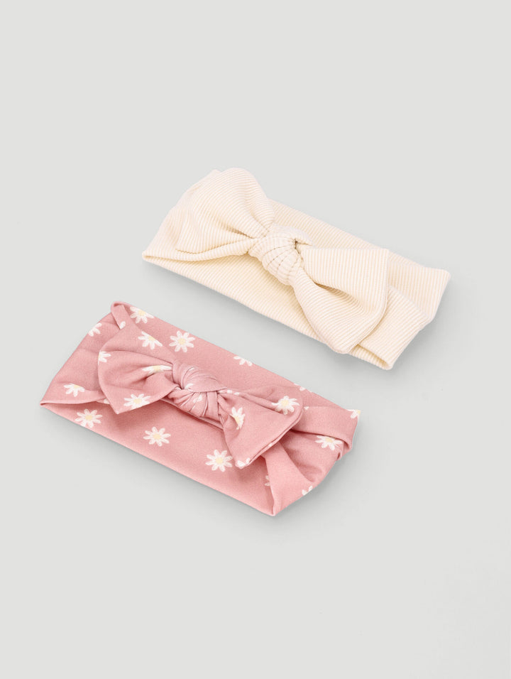 Baby Girls 2 Pack Plain 3D Daisy Headband - Stone
