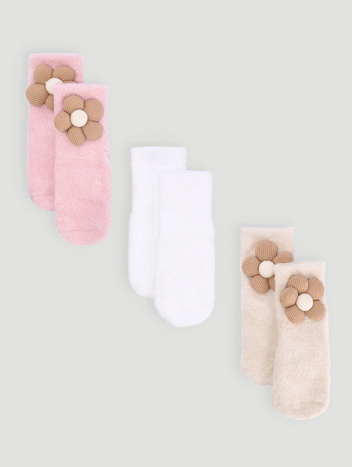 Baby Girls 3 Pack 3D Daisy Cotton Socks - Light Pink