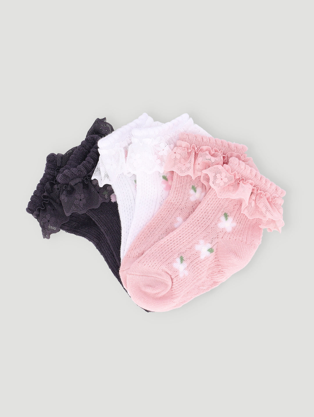 Baby Girls 3 Pack Ruffled Cotton Socks - Cream