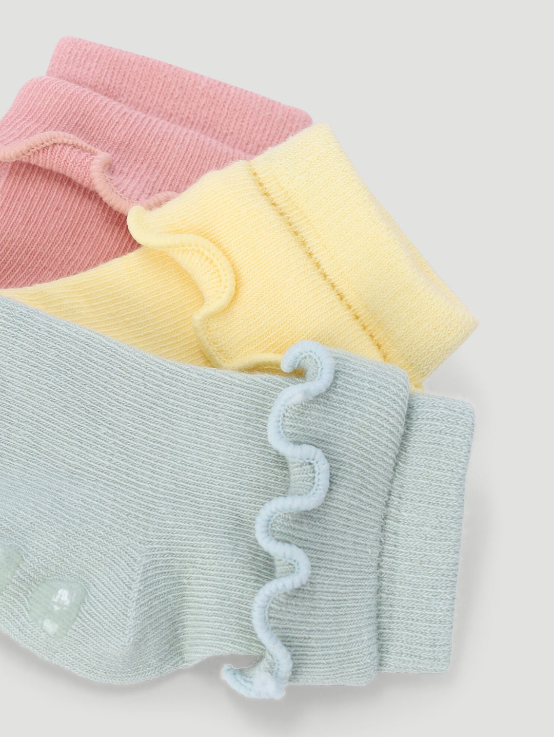 Baby Girls 3 Pack Ruffles Cotton Socks - Dusty Pink/Grey/Yellow