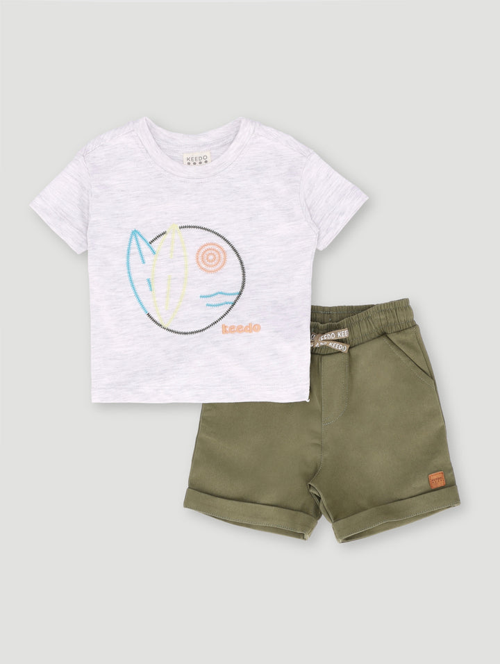 Keedo Baby Boys Surfer Embroidered Set - Grey Melange