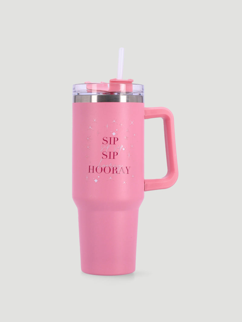 Sip Sip Hooray Large Steel Tumbler with Handle and Straw - 1.2L