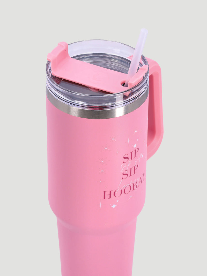 Sip Sip Hooray Large Steel Tumbler with Handle and Straw - 1.2L