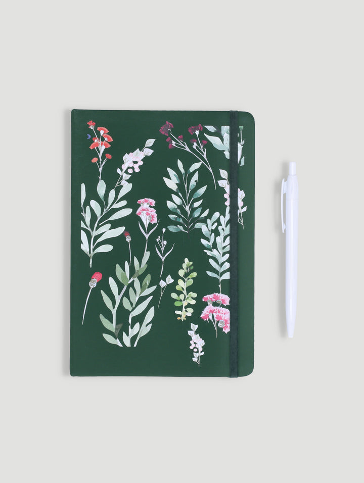 A5 Wild Flowers Printed Cover Lined Notebook with Pen