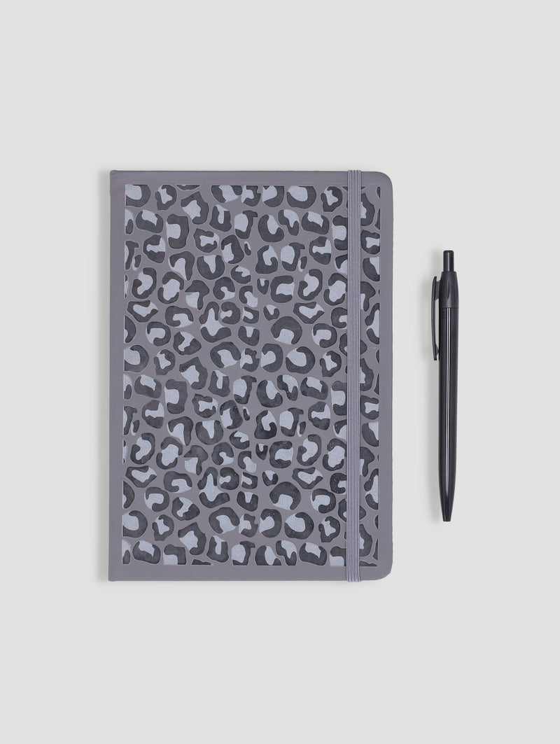 A5 Wild Leopard Printed Cover Lined Notebook with Pen