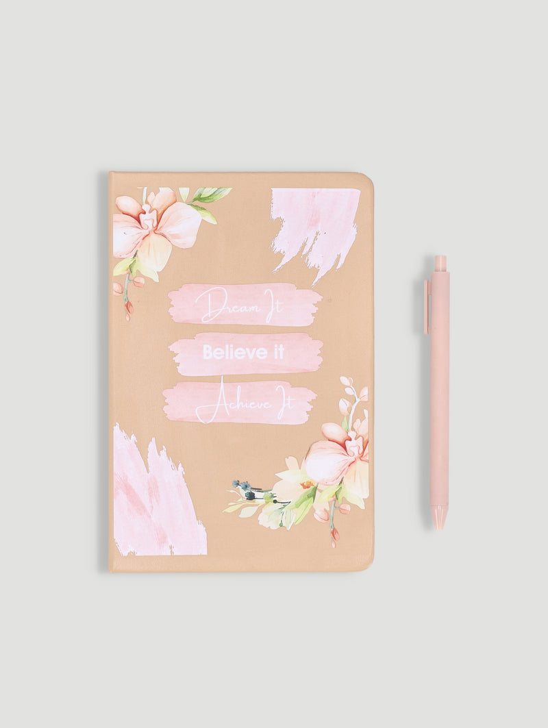 A5 Wild Script Printed Cover Lined Notebook with Pen
