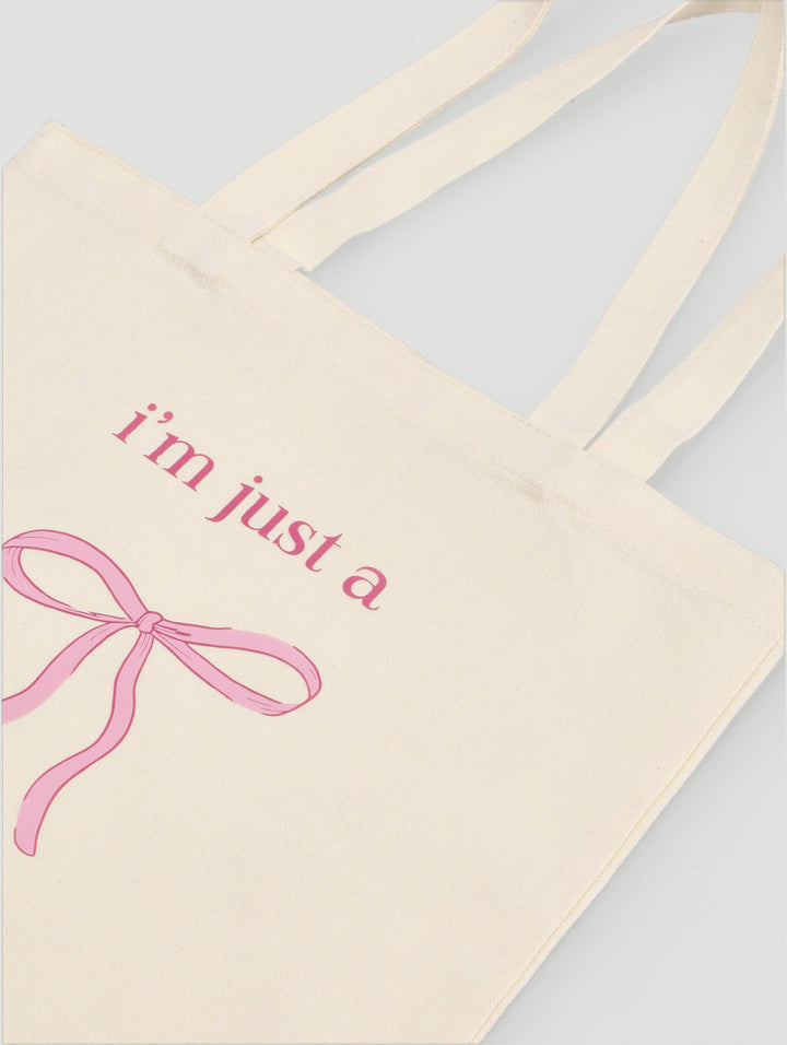 I'm Just a Girl Bow Printed Tote Bag