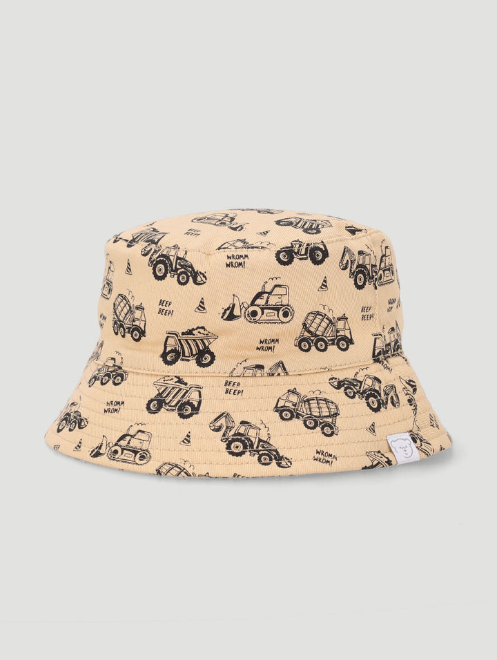 Baby Boys Twill All Over Print Cars Bucket Hat - Stone