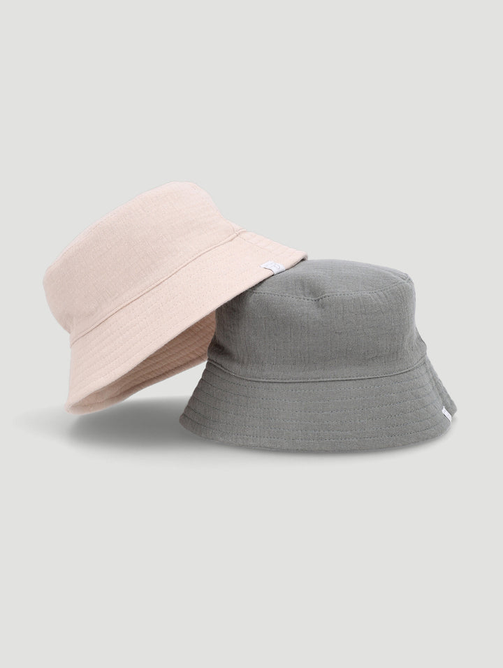 Baby Boys 2 Pack Plain Cotton Crinkle Hat - Fatigue