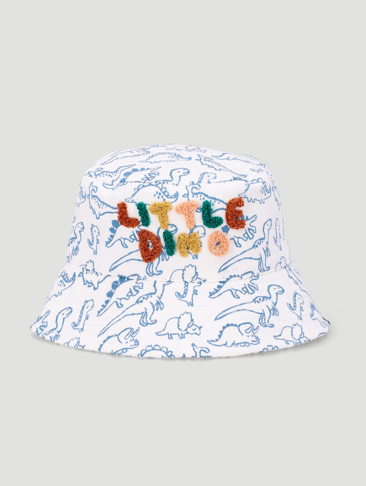 Baby Boys 3D Little Dino Print Twill Bucket Hat - Cream