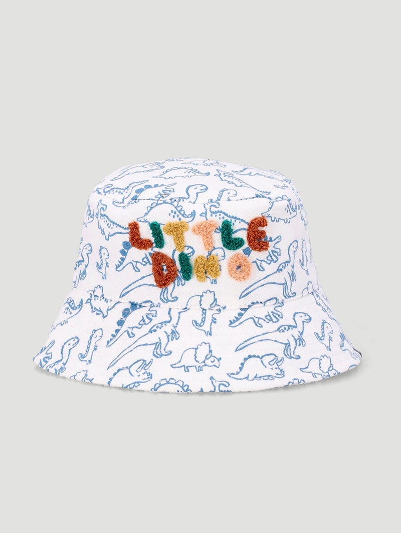 Baby Boys 3D Little Dino Print Twill Bucket Hat - Cream