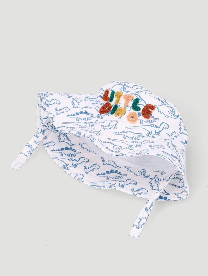 Baby Boys 3D Little Dino Print Twill Bucket Hat - Cream