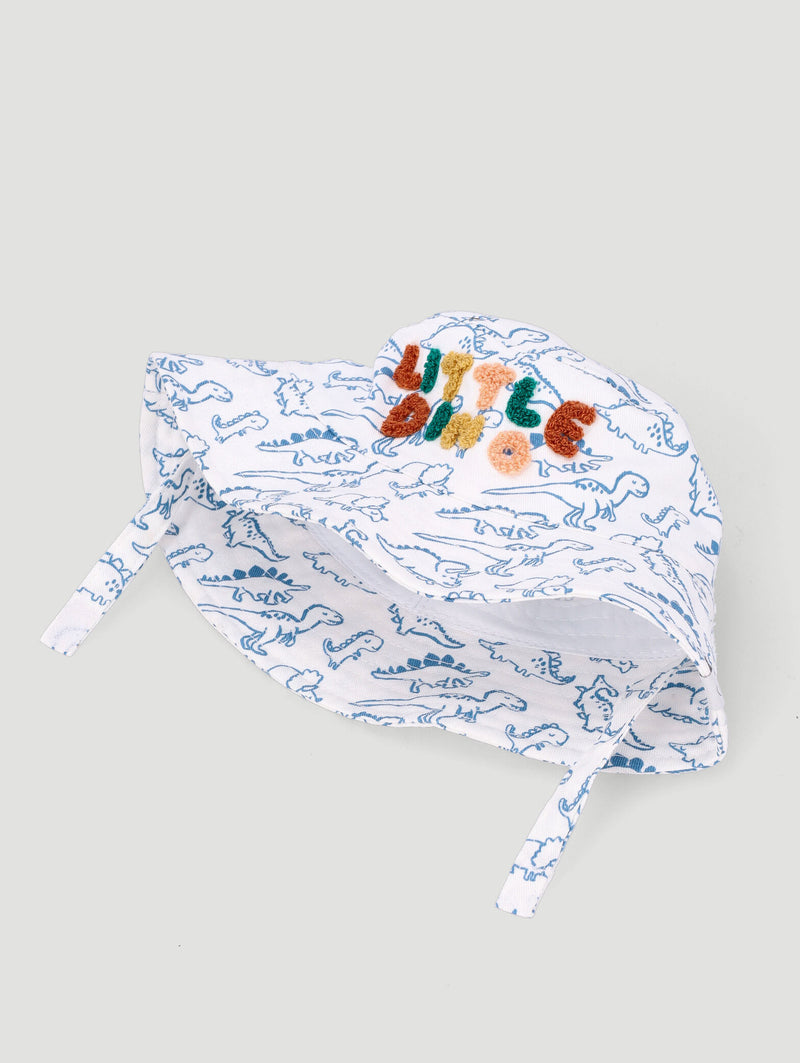 Baby Boys 3D Little Dino Print Twill Bucket Hat - Cream
