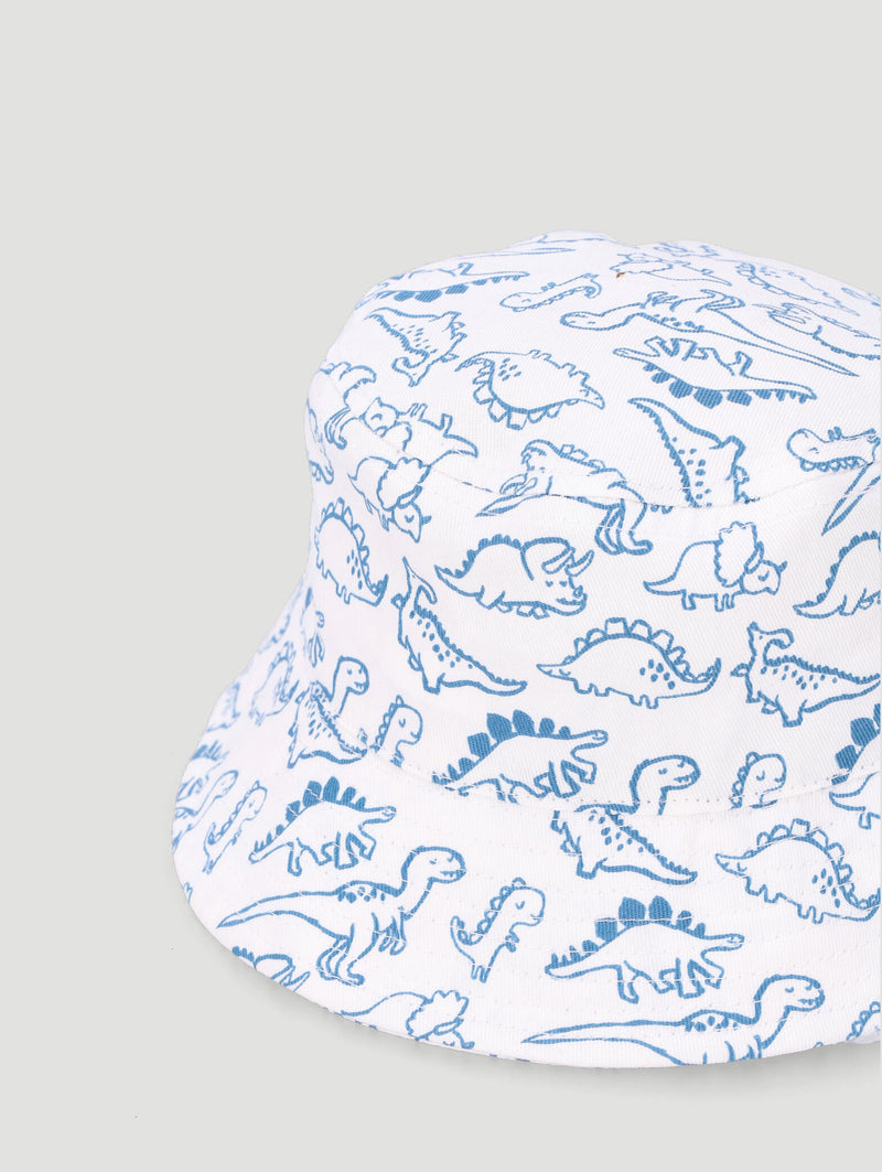 Baby Boys 3D Little Dino Print Twill Bucket Hat - Cream