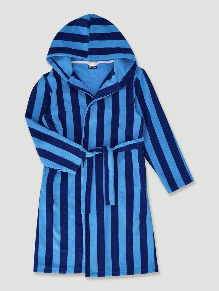 Boys Stripe Towelling Gown - Blue