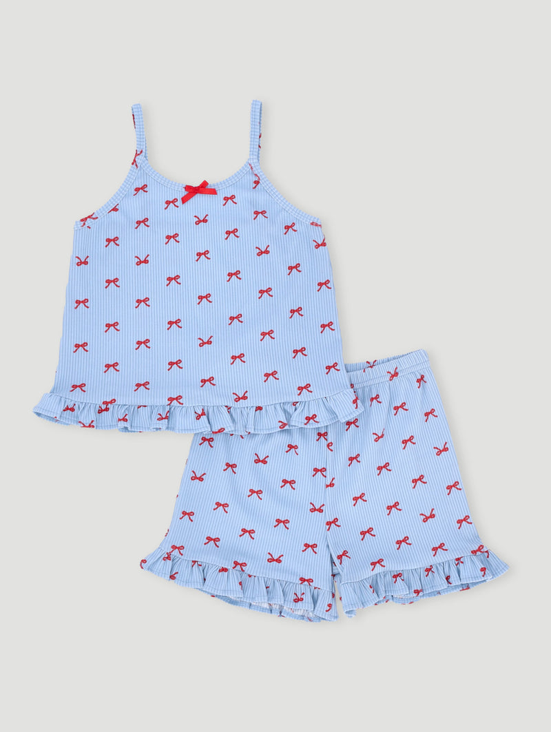 Pre-Girls Bow Print Sleep Set - Blue